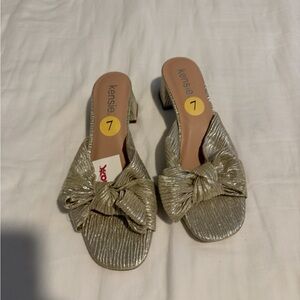 Kensie Women's Shimmering Gold Bow Mules